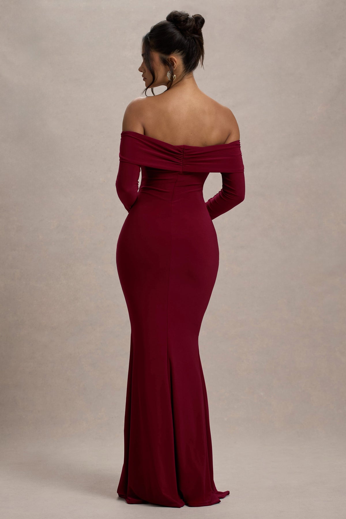 Amaia | Bessenrode Bardot Maxi Jurk Met Lange Mouwen
