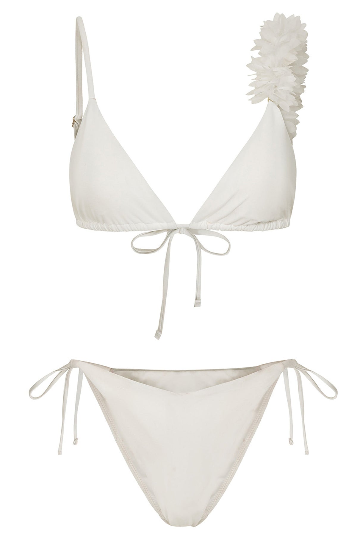 Cassia | Witte Triangel Bikini Top met Rucherand