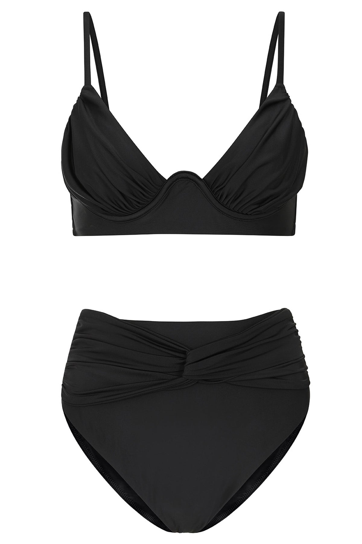 High Tide | Zwarte Gedraaide Bikini Broekje  Met Hoge Taille En Knoopdetail aan de Voorkant