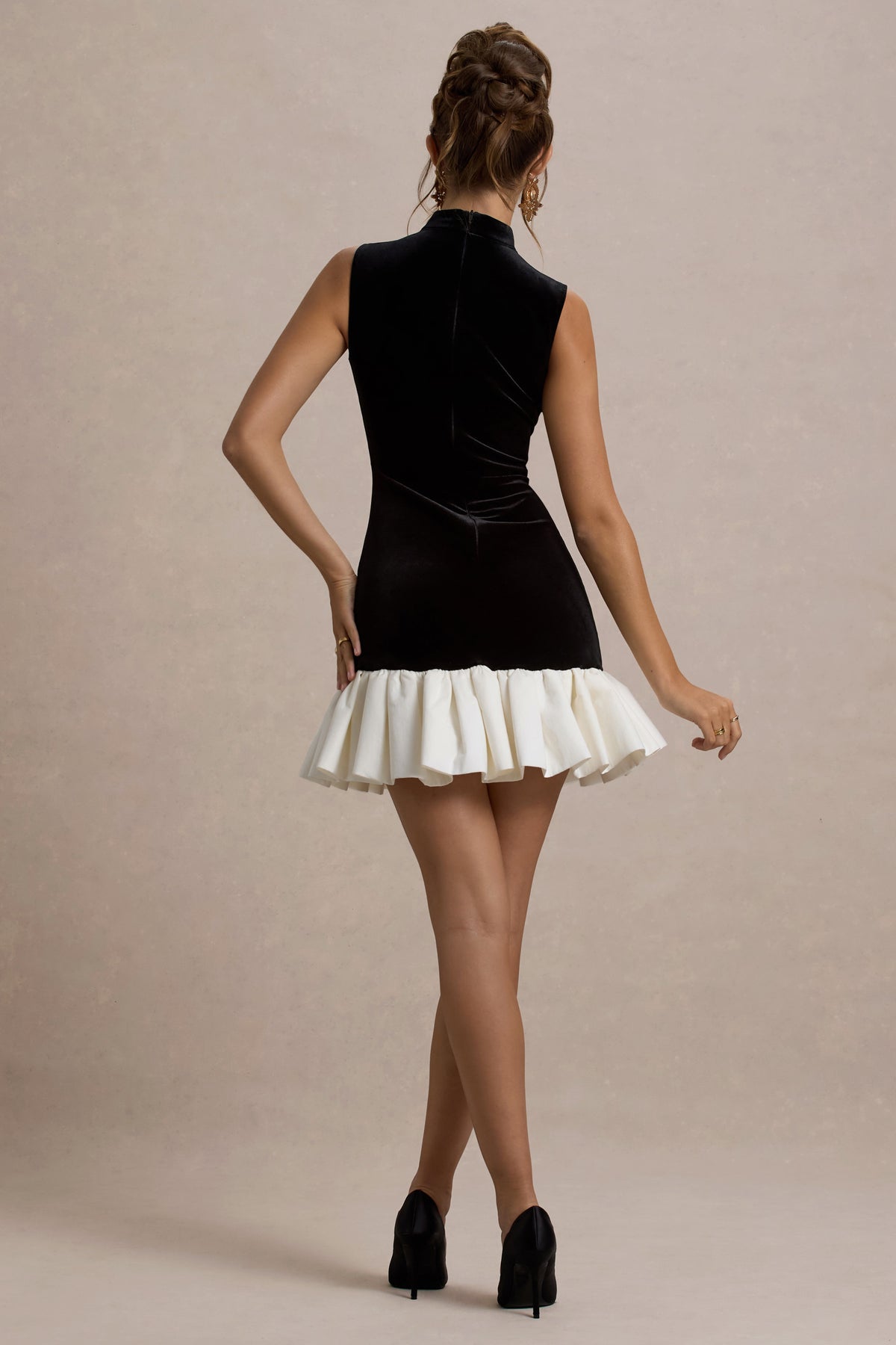 HR_CL135472240 - Baxter  - Black & White Velvet Mini Dress With Satin Ruffle Trim 15.jpeg