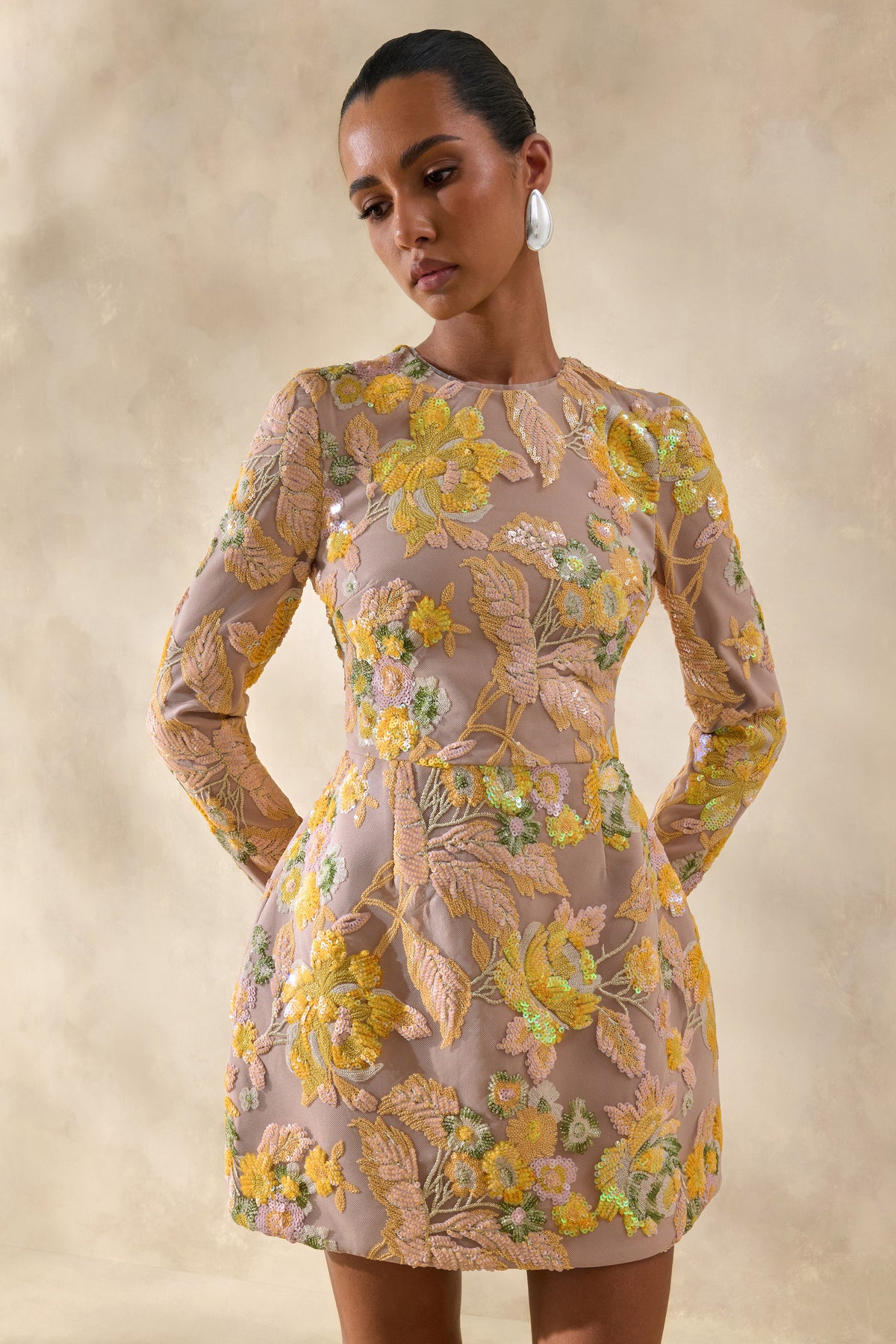 ECM_HR_CL137212121 - Merdia | Yellow Embellished Floral Crew-Neck Mini Dress 4.jpg