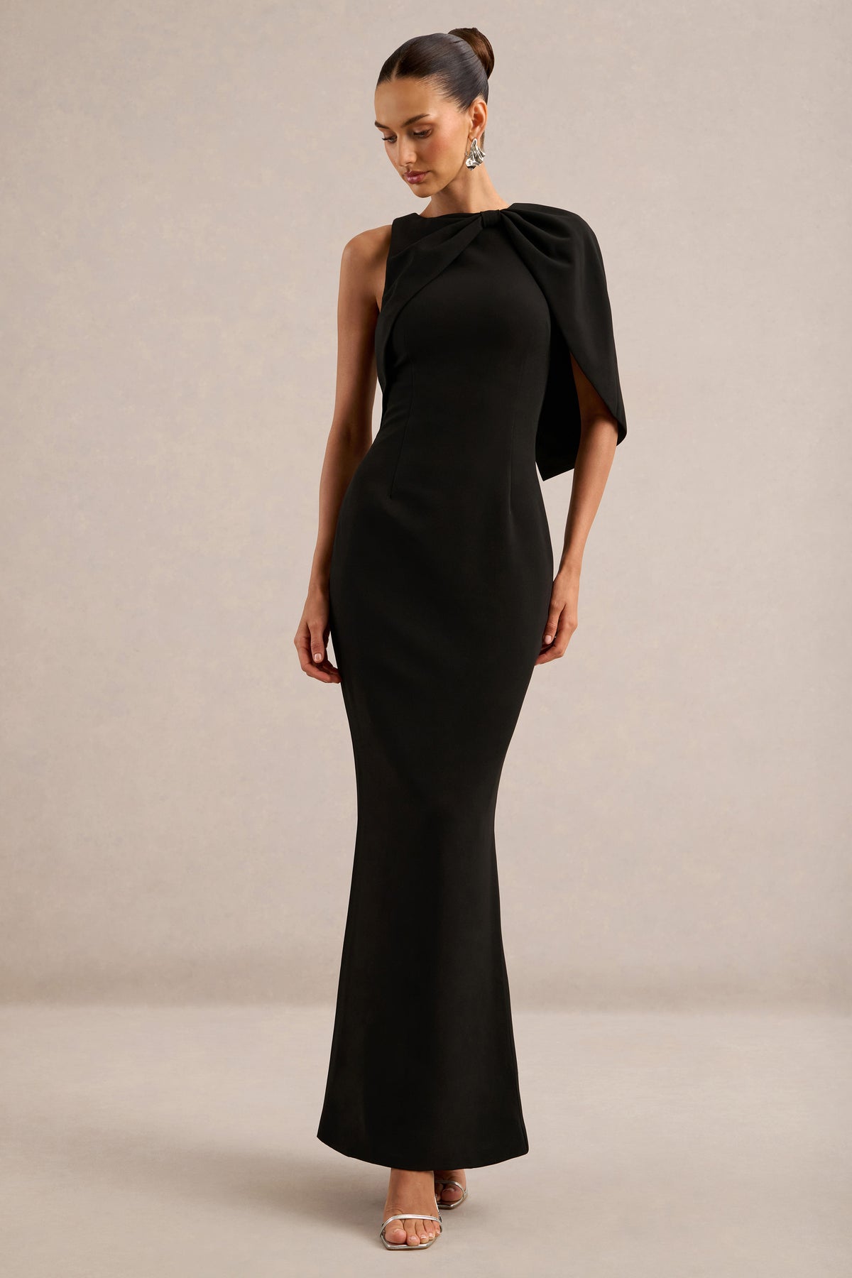 ECM_HR_CL137291001 - Quira _ Black Asymmetric-Neck Maxi Dress With Cape-Sleeve1.jpg