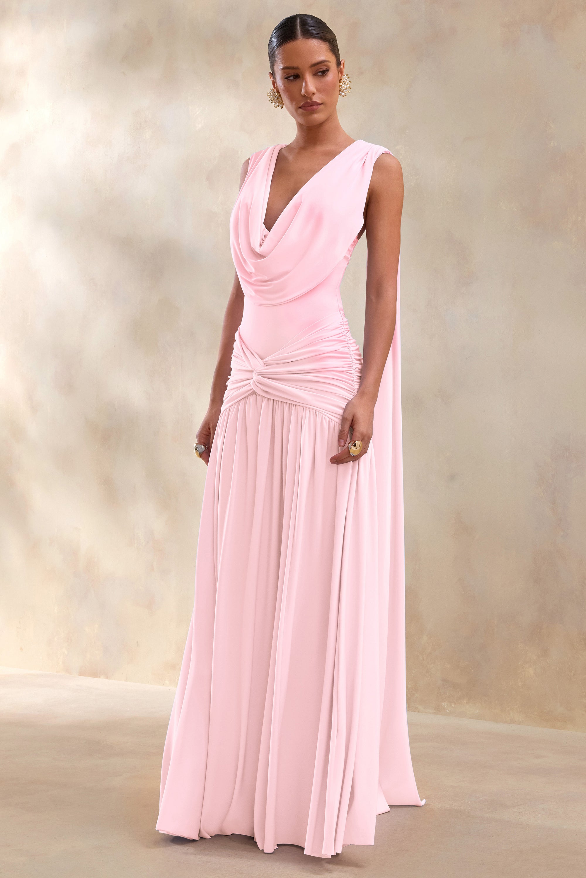 ECM_HR_CL137299081 - Amelisse | Light Pink Plunge-Neck Maxi Dress With Ruched-Detailing_04.jpg
