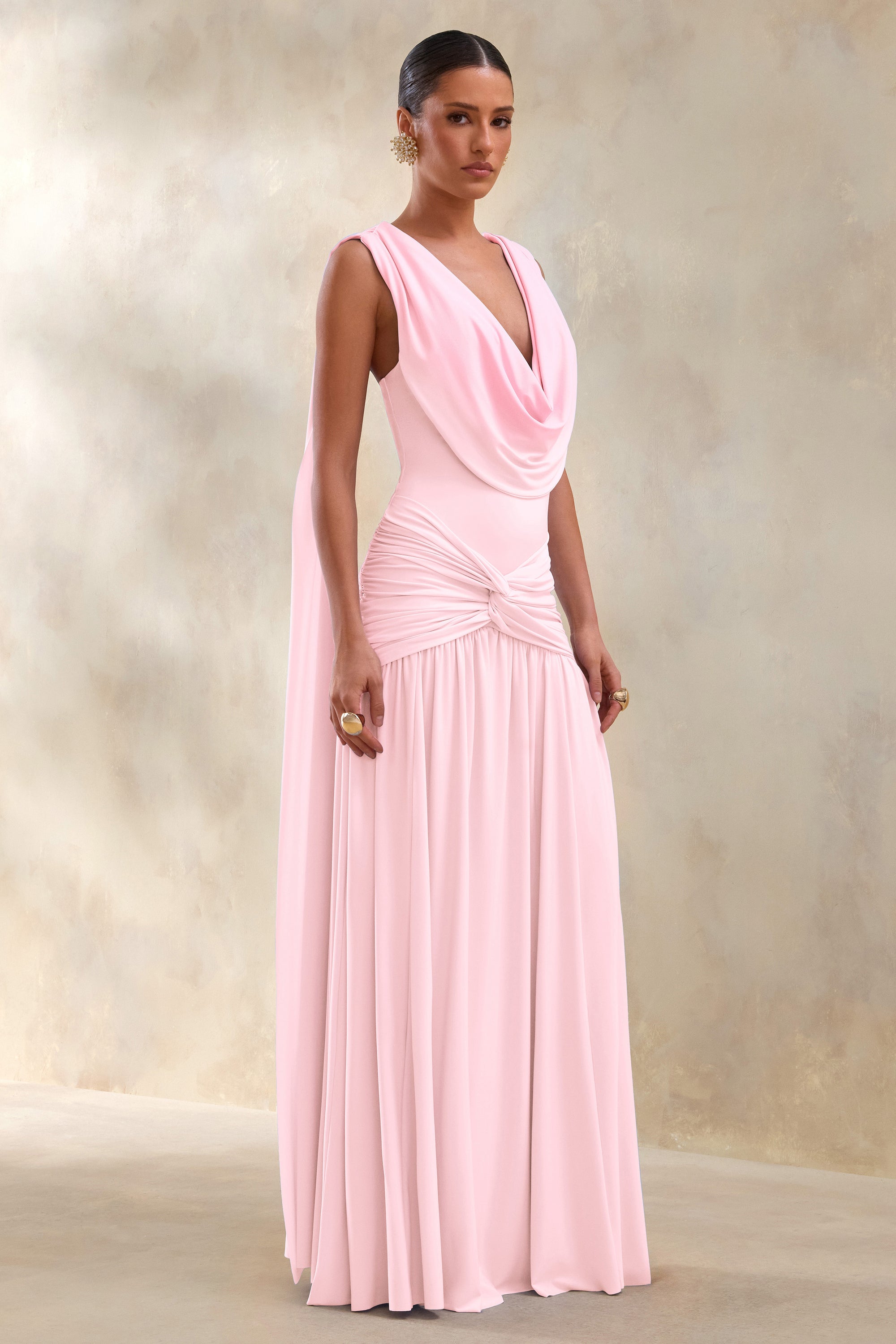 ECM_HR_CL137299081 - Amelisse | Light Pink Plunge-Neck Maxi Dress With Ruched-Detailing_05.jpg