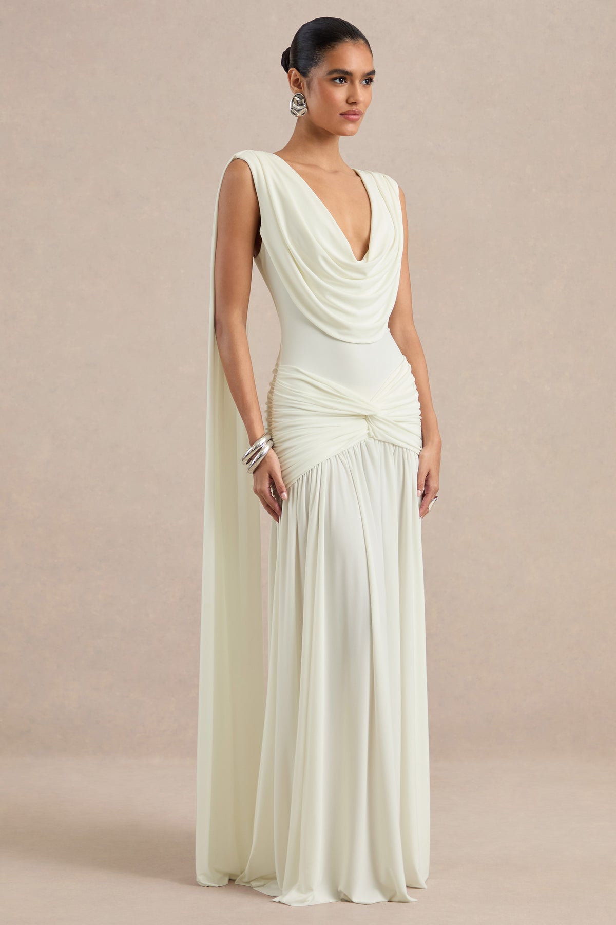 ECM_HR_CL137299111 Amelisse Cream Jersey Ruched Cowl Maxi Dress With Twist Panel And Shoulder Sash Detailing5.jpg
