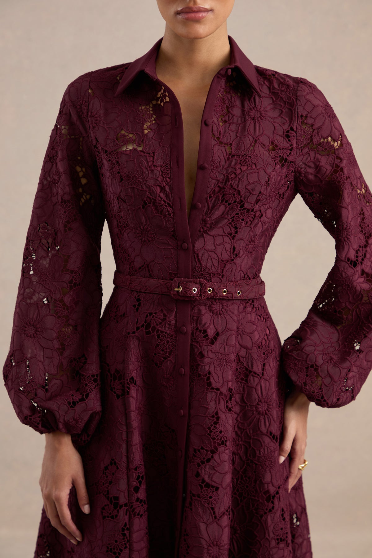 ECM_HR_CL137351102 - Jules _ Burgundy Broderie V Neck Long Sleeve A-Line Midi Dress With Belt Detail4.jpg