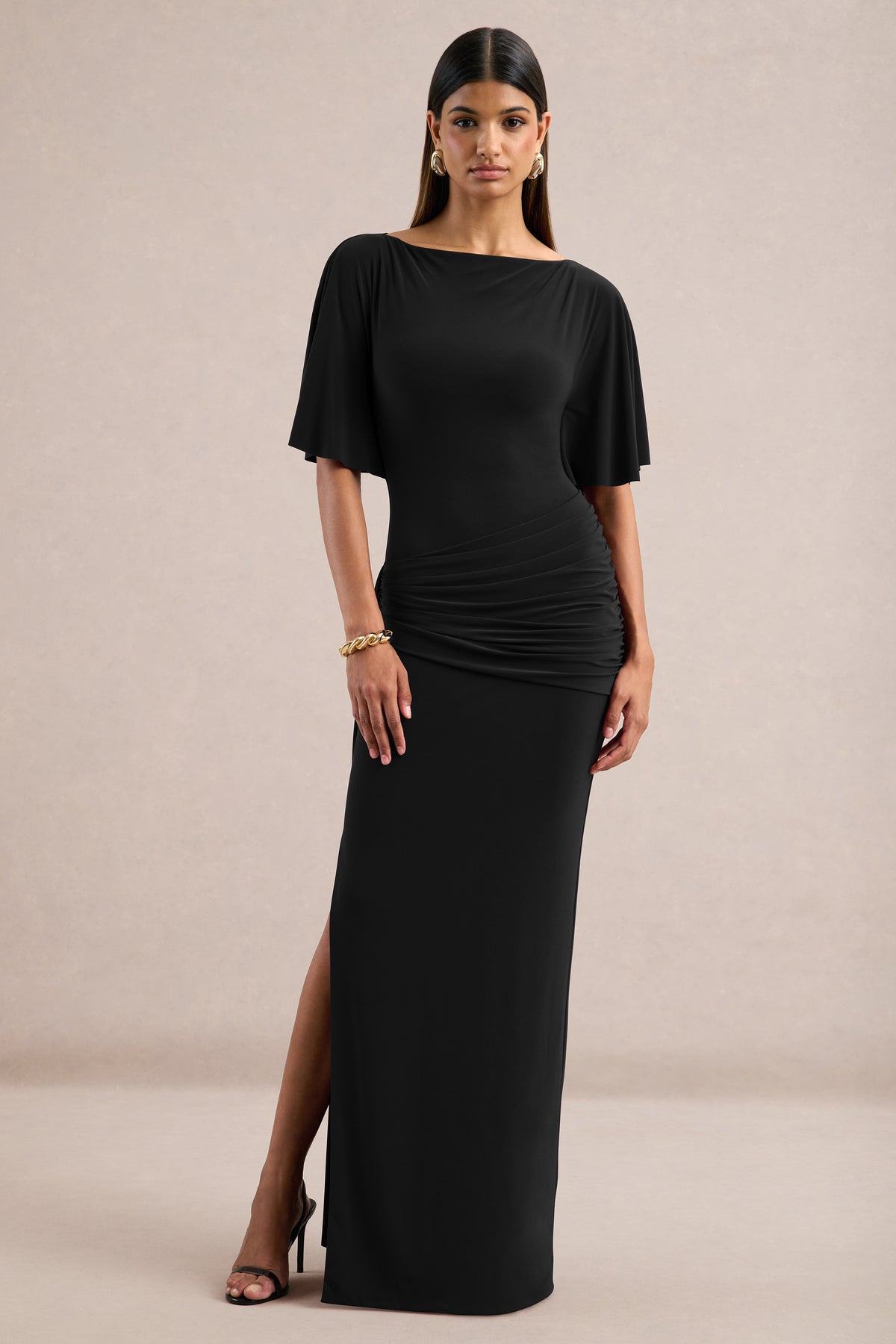 ECM_HR_CL13765800 - Emerelle | Black Jersey Ruched Boat Neck Short Sleeve Maxi Dress With Sash And Split0.jpg
