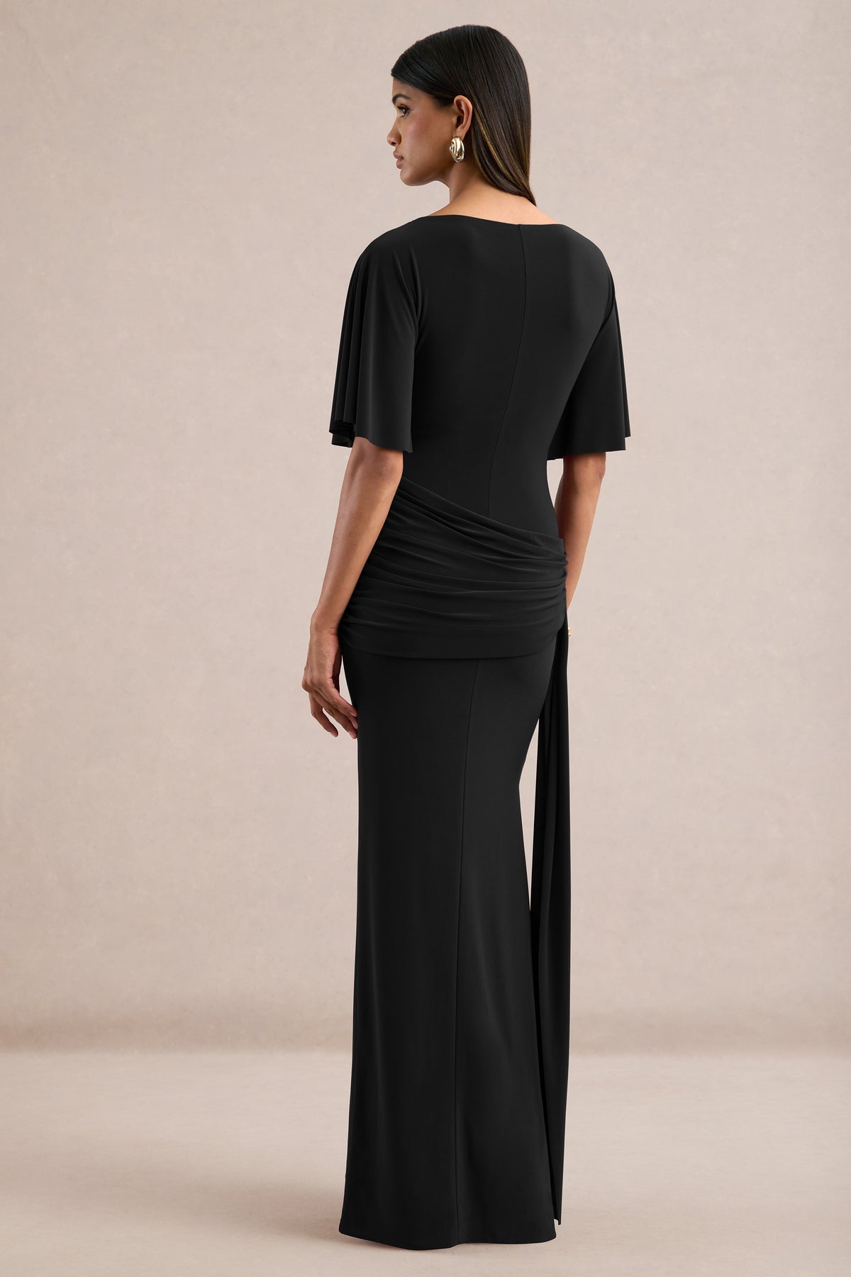 ECM_HR_CL13765800 - Emerelle | Black Jersey Ruched Boat Neck Short Sleeve Maxi Dress With Sash And Split5.jpg