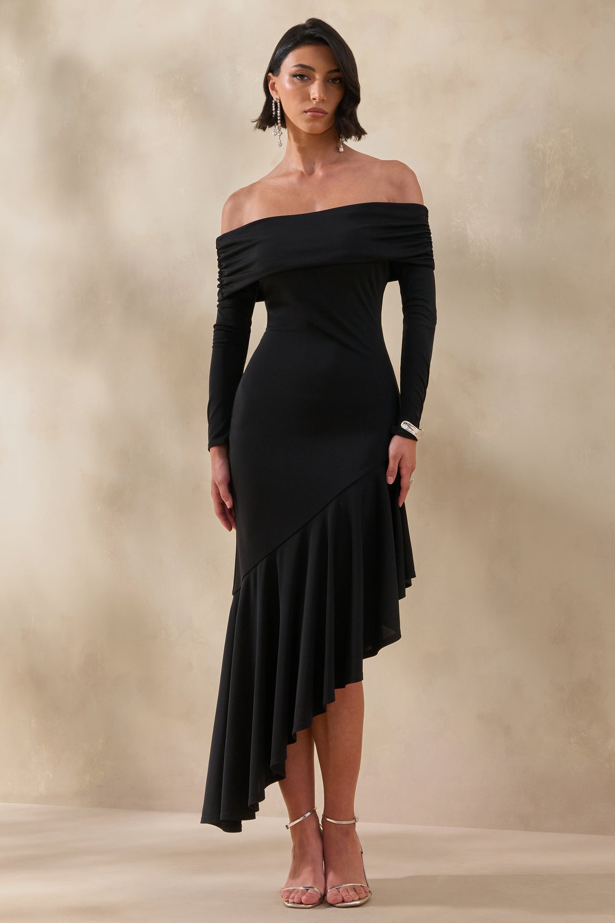 CL137867001 - Goldara | Black Bardot-Neck Maxi Dress With Ruffled Asymmetric-Hem 0.jpg