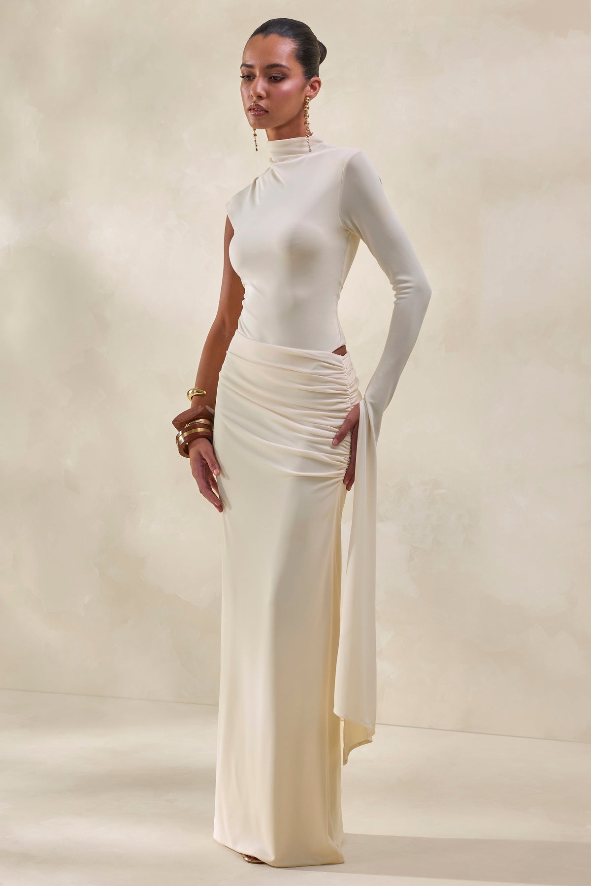 ECM_HR_CL137950111 - Adessa Cream Asymmetric Waist Ruched Maxi Skirt + CL137946111 - Ellora Cream High-Neck One Sleeve Bodysuit4.jpg