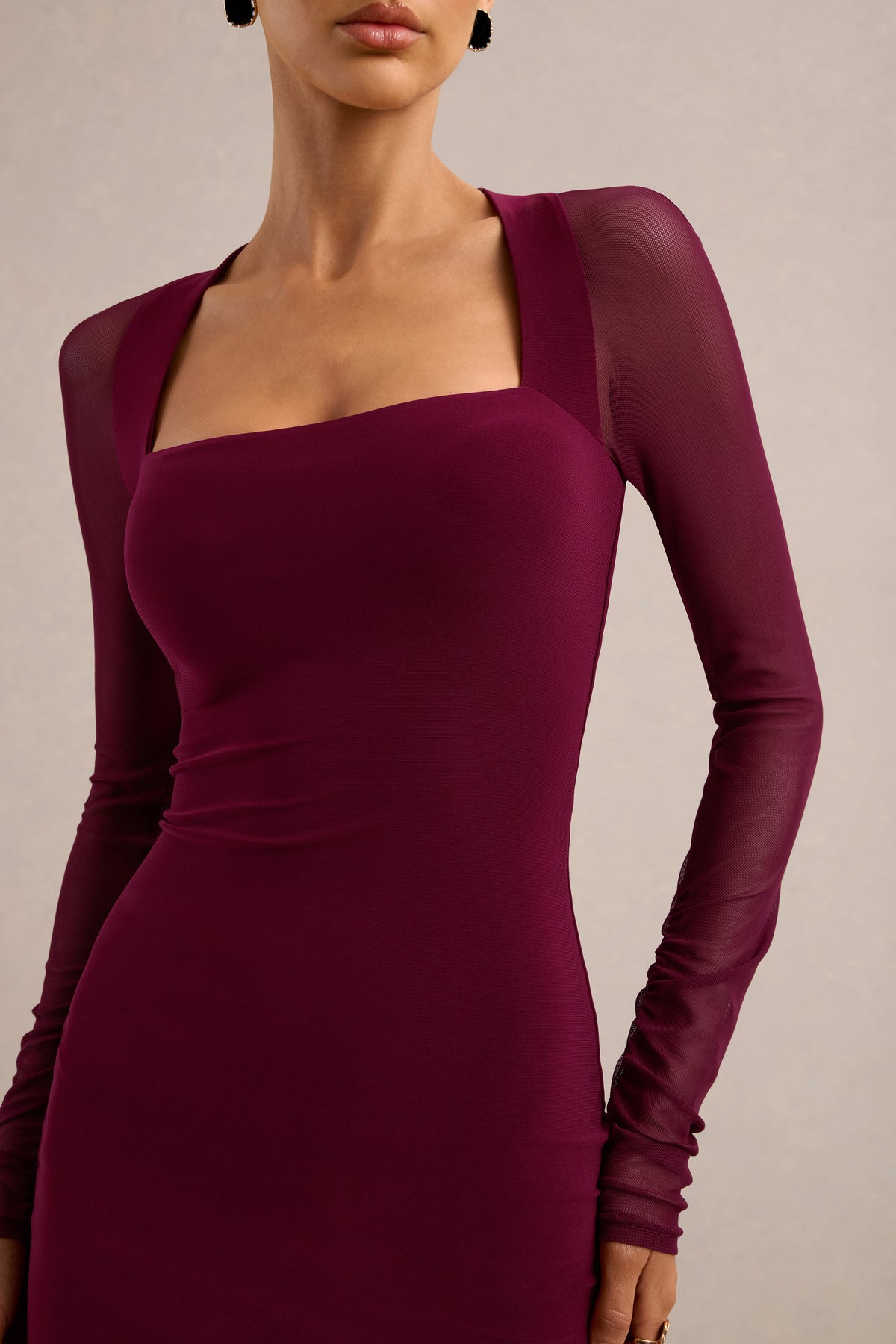 ECM_HR_CL138042102 - Alisse _ Burgundy Square-Neck Mini Dress With Mesh Long-Sleeves4.jpg