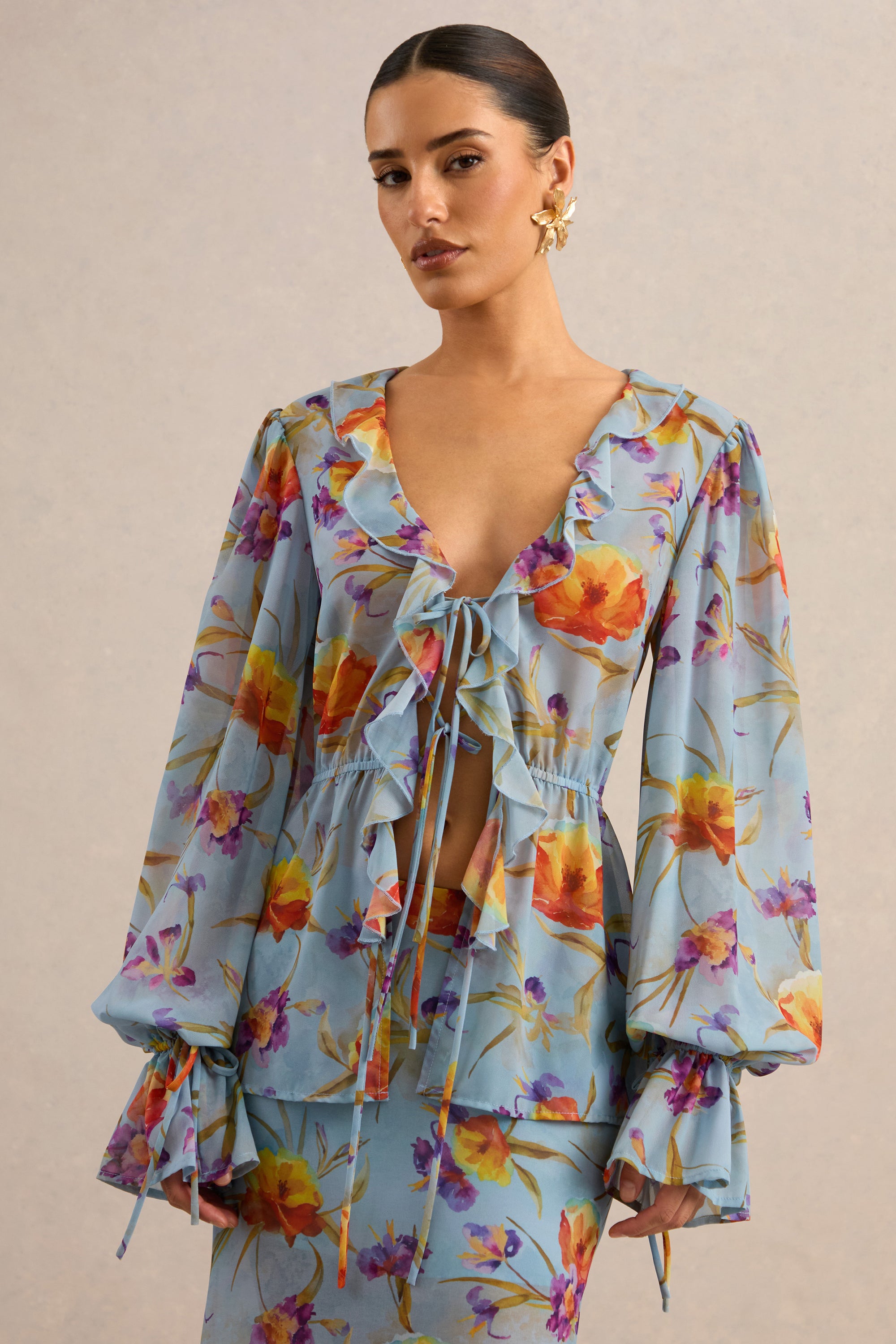 CL138215016 - Alveta | Blue Floral Chiffon Sheer V-Neck Top With Ruffled Detailing6.jpg