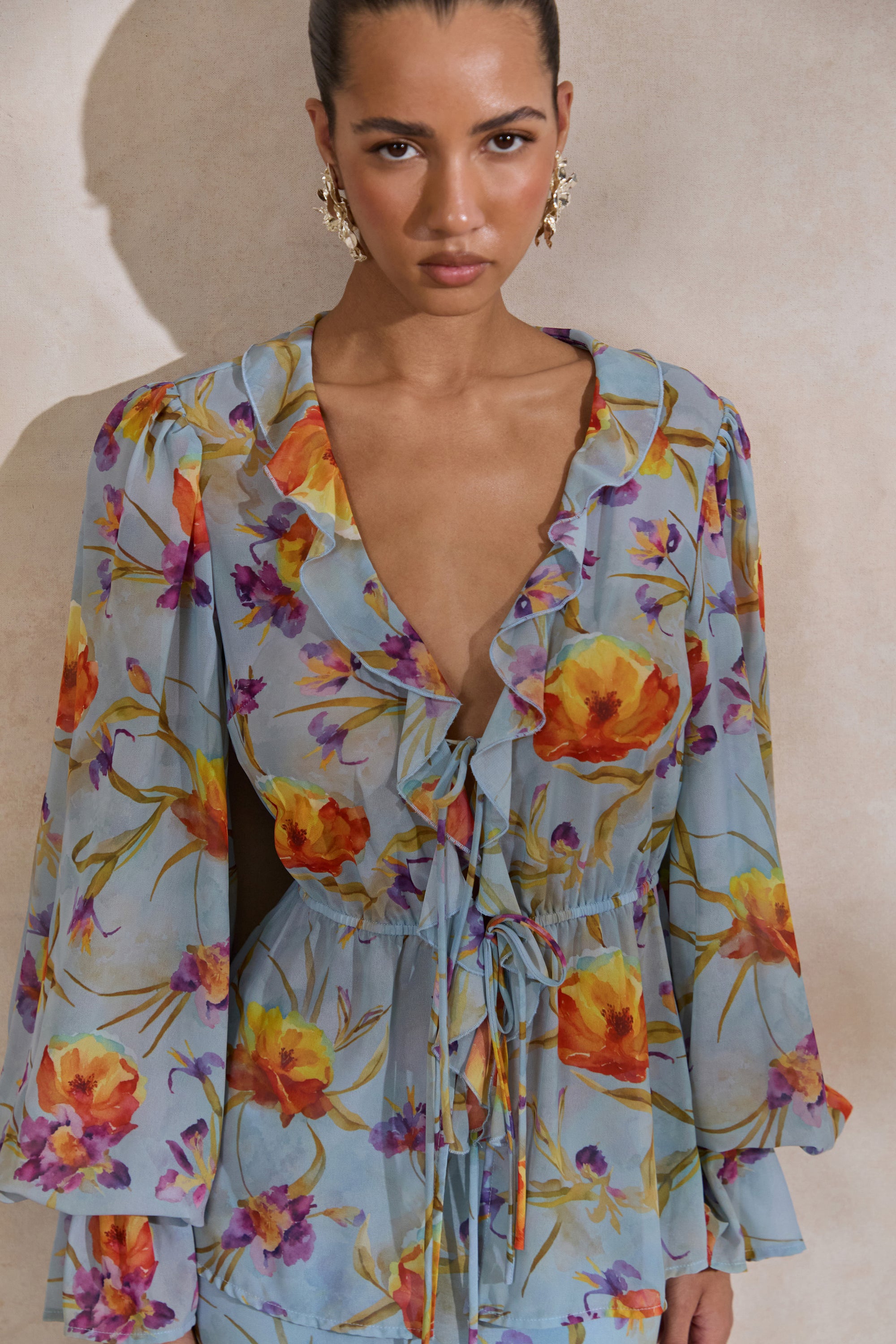 CL138215016 - Alveta _ Blue Floral Chiffon Sheer V-Neck Top With Ruffled Detailing 8.jpg