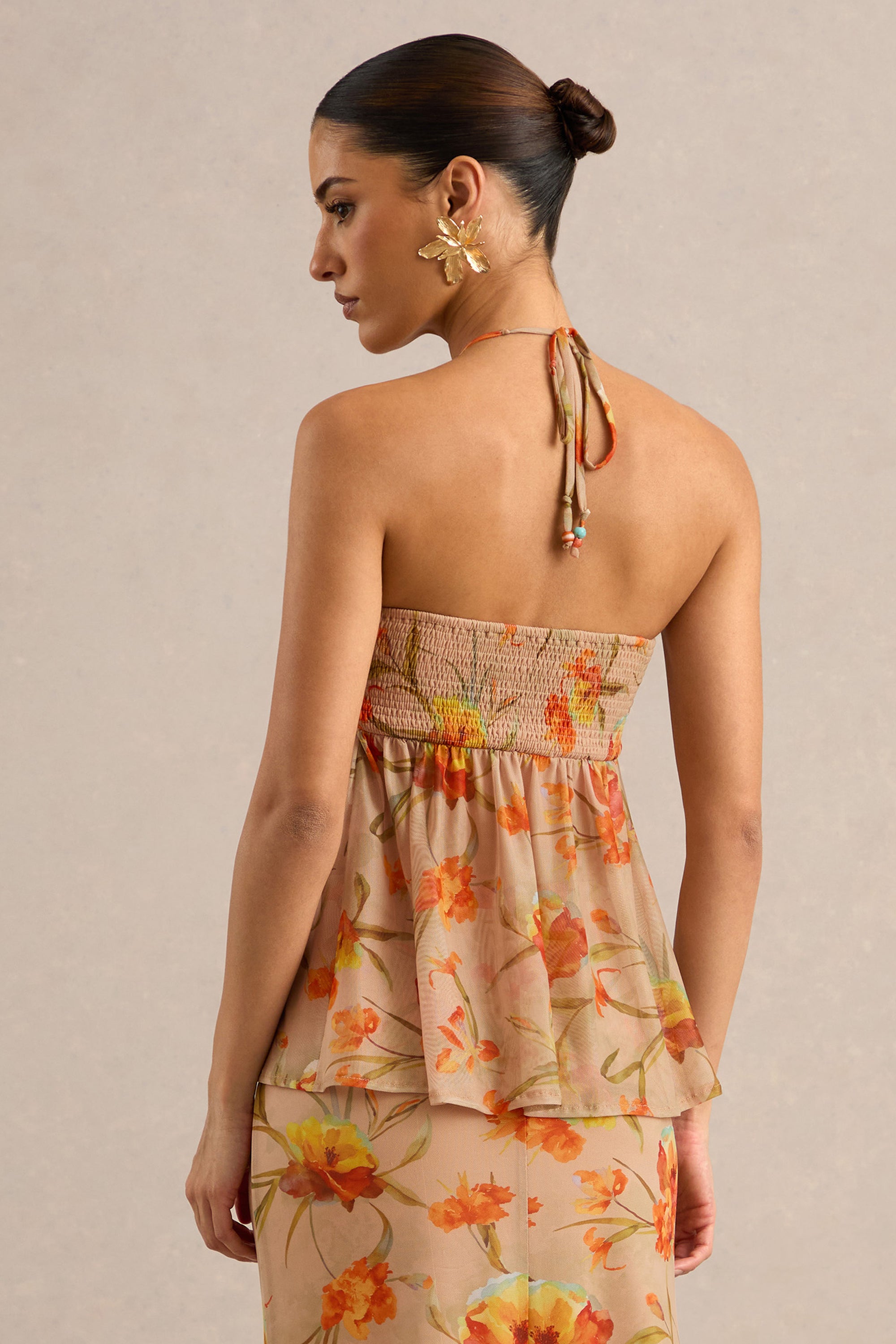 CL138221070 - Flaviah | Orange Floral Print Mesh Halter-Neck Top 9.jpg
