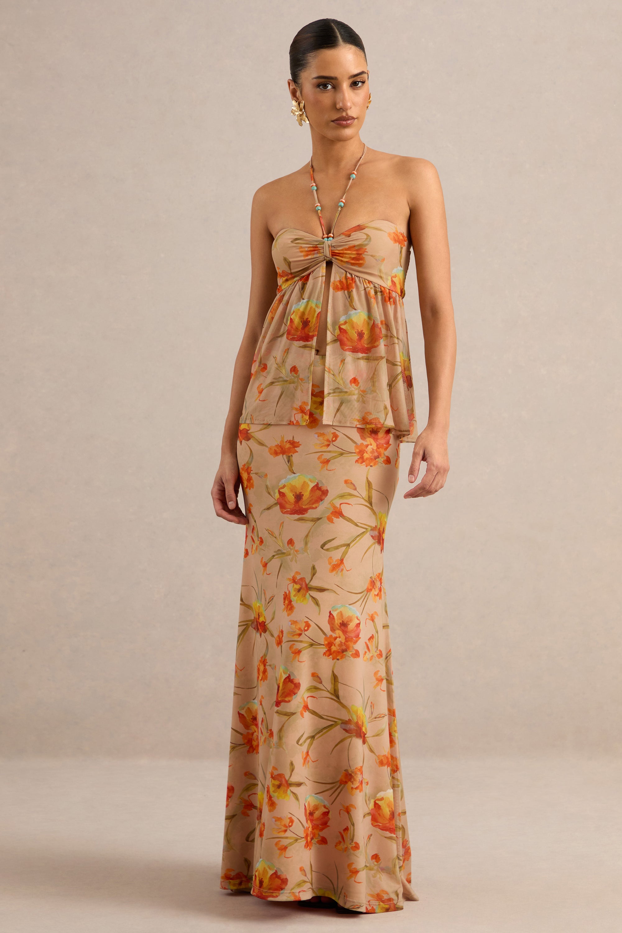 CL138222070 - Flaviah | Orange Floral Print Mesh Maxi Skirt1.jpg