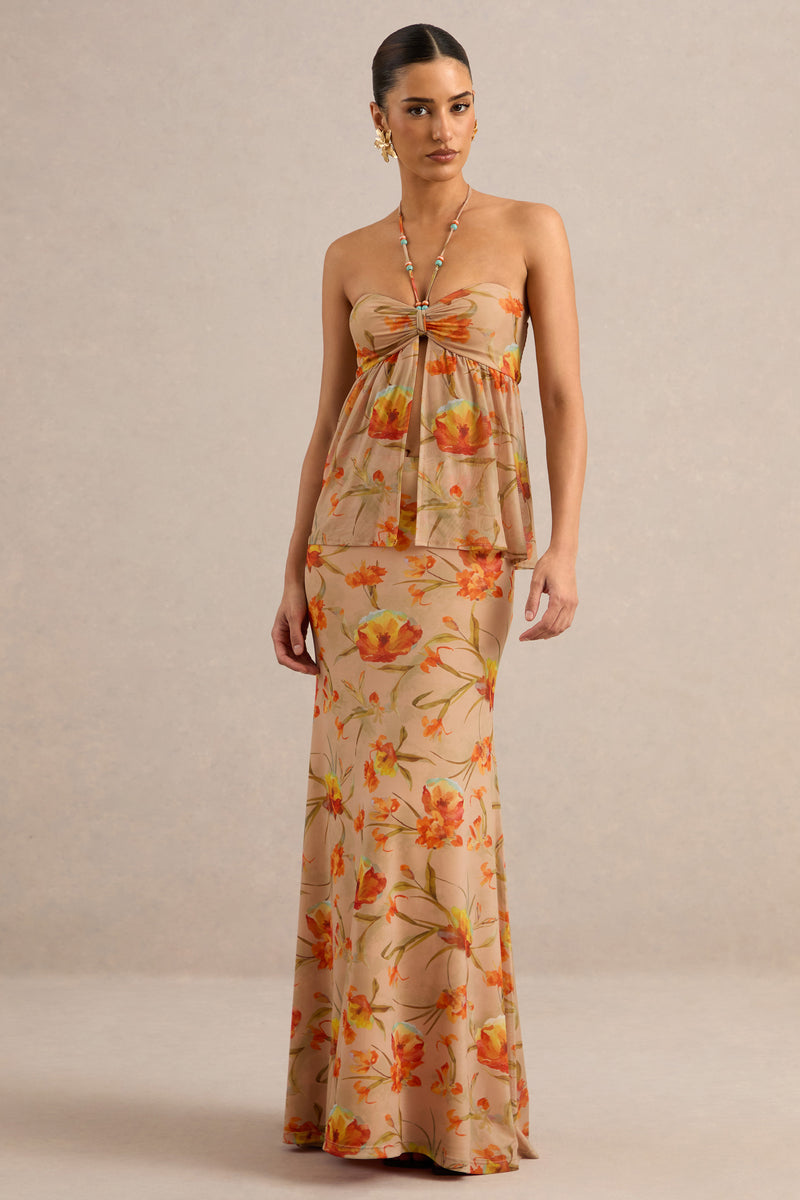 CL138222070 - Flaviah | Orange Floral Print Mesh Maxi Skirt1.jpg