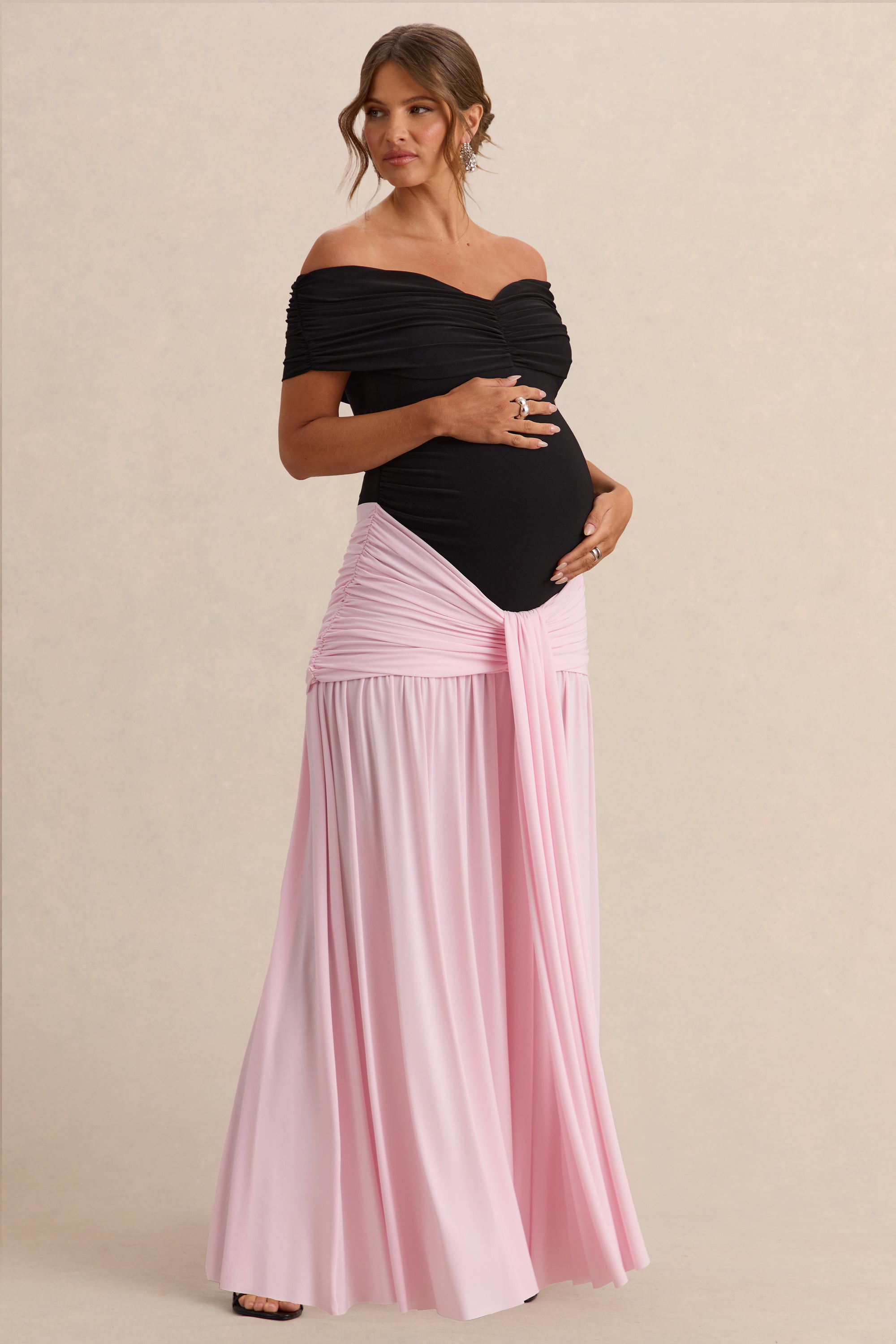 ECM_HR_CL138247081 - Eudora - Black & Light Pink Bardot-Neck Maternity Maxi Dress With Gathered Detailing  0.jpg