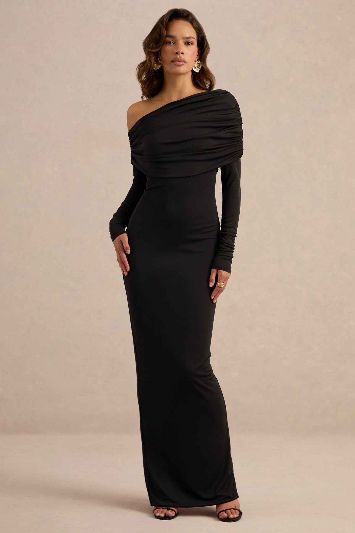 ECM_HR_CL138268001 - Eulalie Black Asymmetric-Neck Maxi Dress With Draped Detailing1.jpg