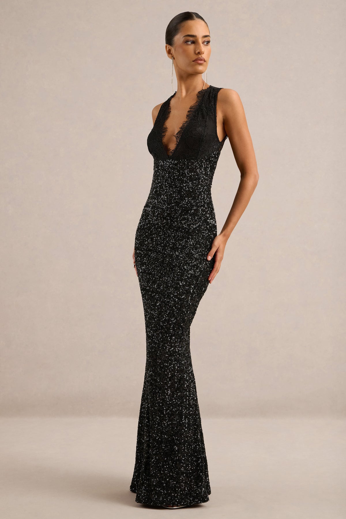 ECM_HR_CL138295001 - Elizaveta _ Black Sequin And Lace Plunge-Neck Maxi Dress2.jpg