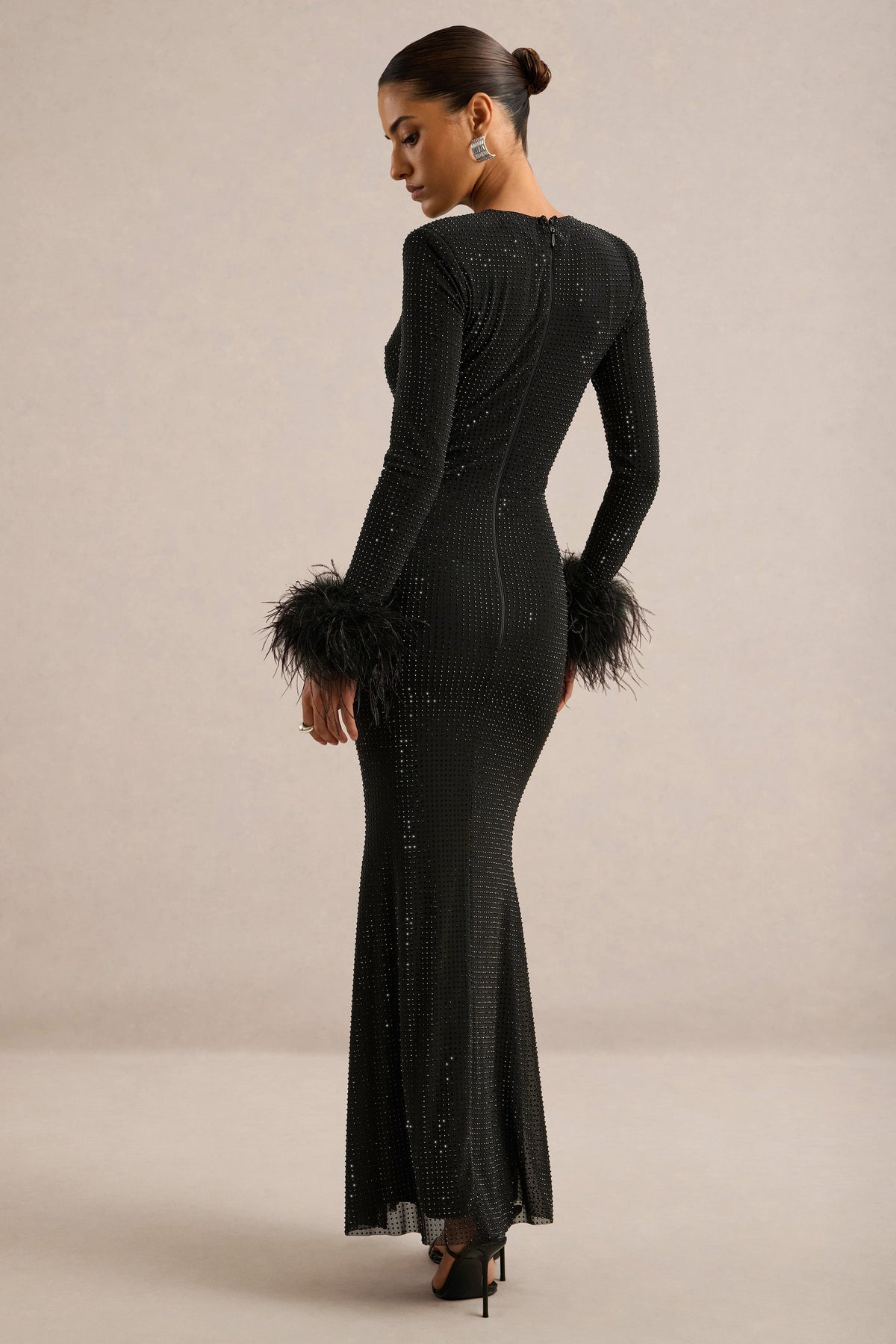 CL13839400106_ECM_HR_CL138394001_-_Garance___Black_Hotfix_Round-Neck_Maxi_Dress_With_Feather_Trim_Cuffs6