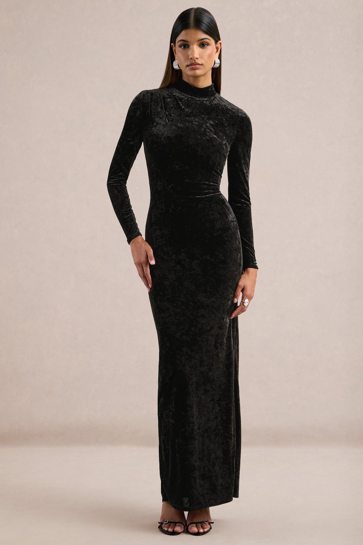 ECM_HR_CL138413001 - Bria _ Black Velvet High-Neck Maxi Dress With Feather Trim Cuffs5.jpg