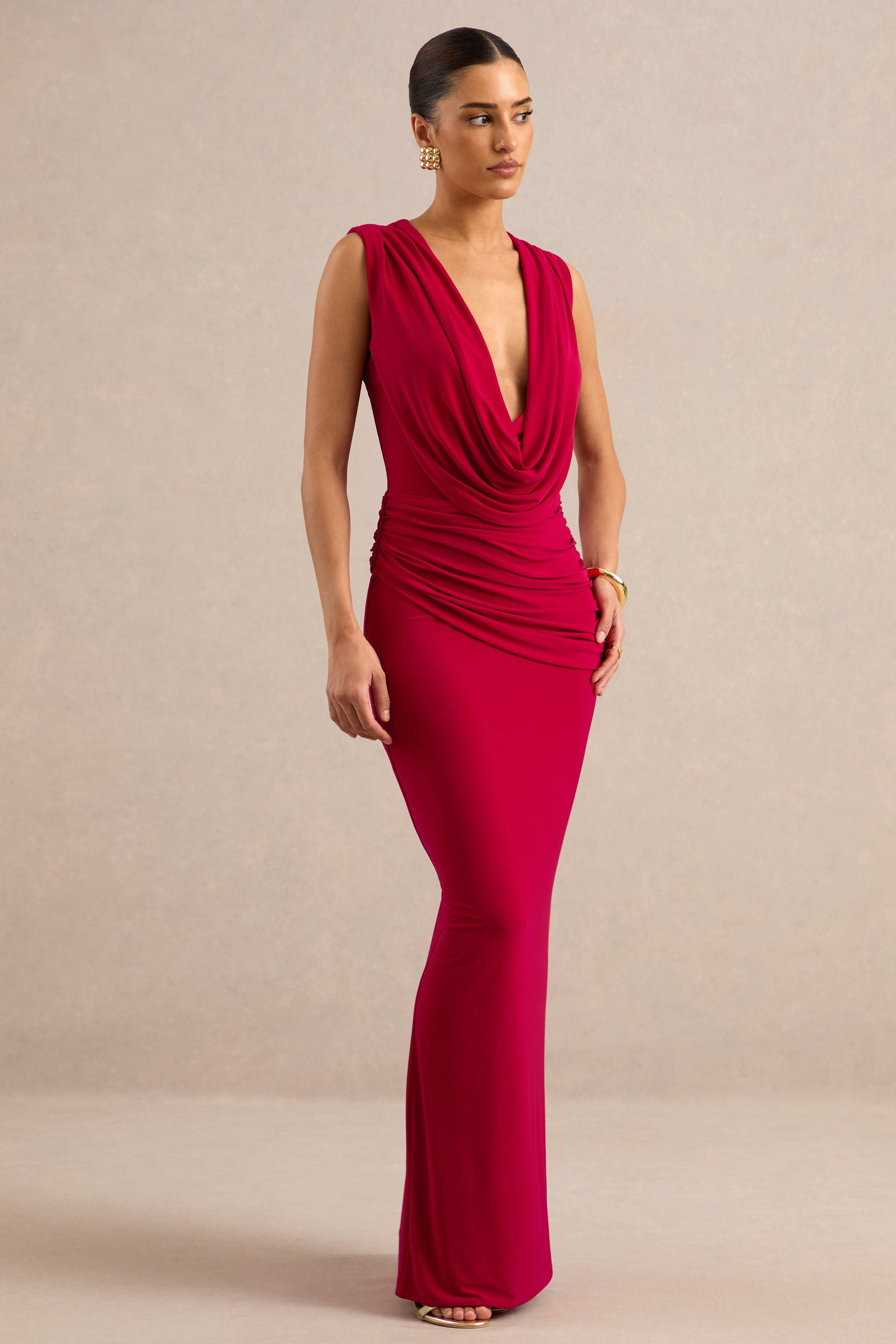 ECM_HR_CL138433100 - Aralyn | Red Plunge Cowl-Neck Maxi Dress With Sash Detail 2.jpg