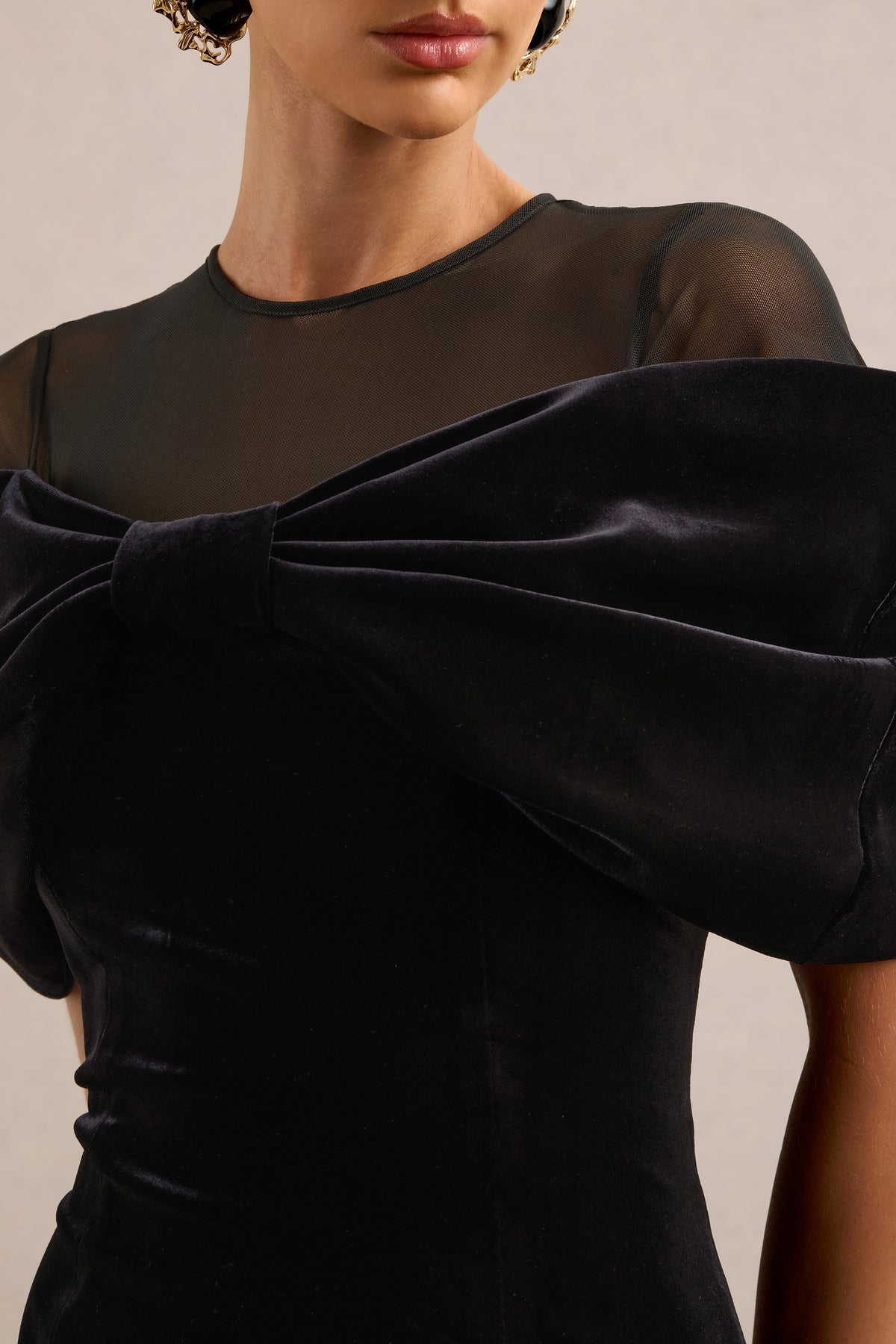 ECM_HR_CL138652001 - Accalia _ Black Velvet Round-Neck Mini Dress With Mesh Panel And Bow Detail5.jpg