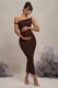 Salome | Chocoladebruine Gedraaide Asymmetrische Zwangerschaps Midi Jurk