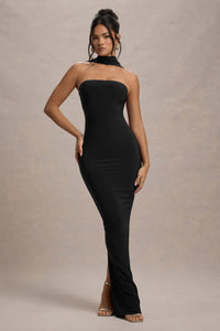 Nobu | Zwarte Bandeau Maxi Jurk Met Halter kraag