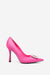 Lawless | Felroze Satijnen Pumps met Puntige Neus en Diamanten Broches