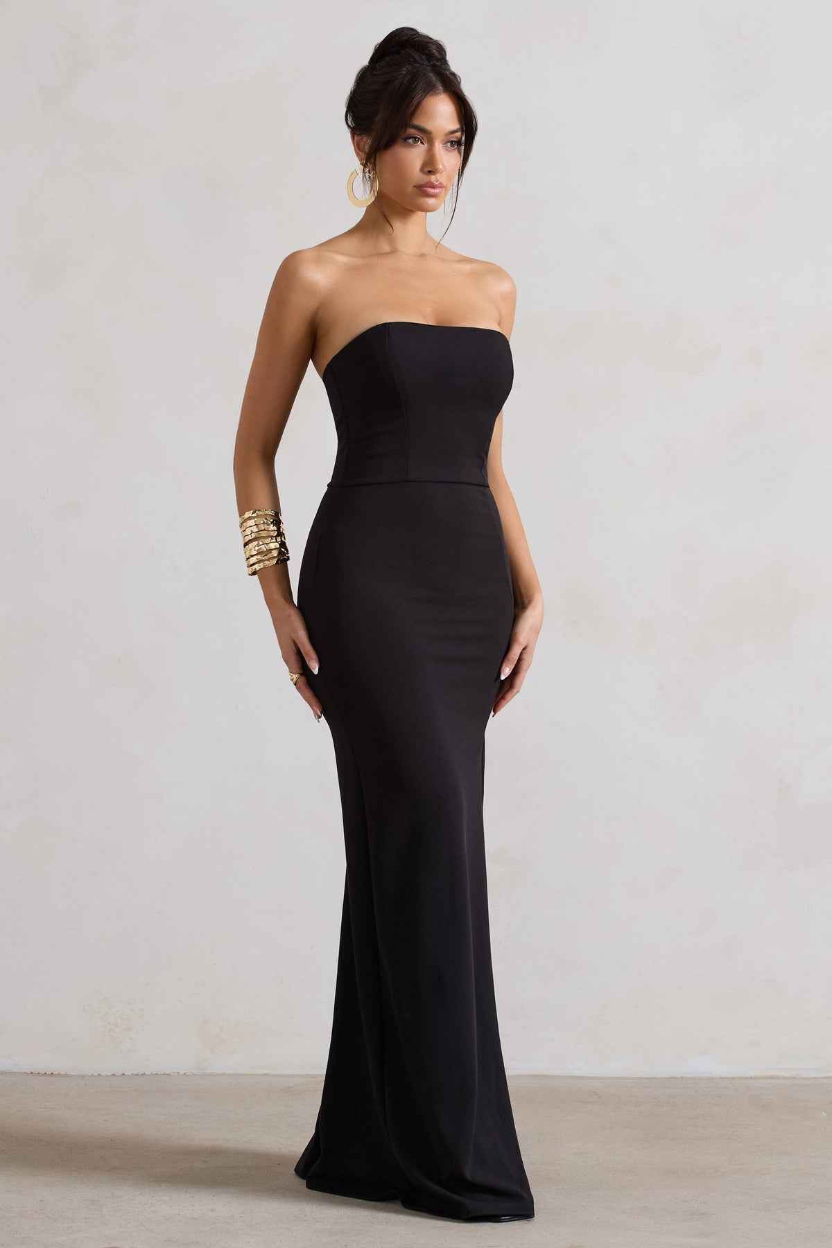 Belle of The Ball | Zwarte Bandeau Maxi Jurk Met Split Zoom