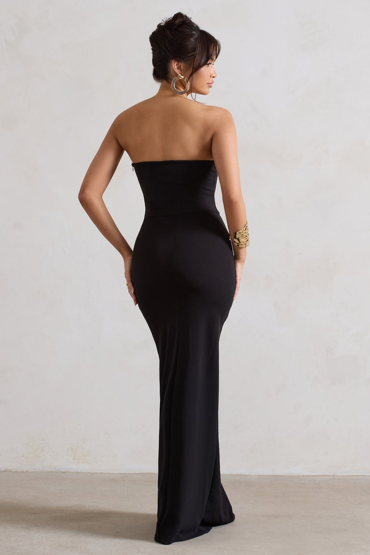 Belle of The Ball | Zwarte Bandeau Maxi Jurk Met Split Zoom