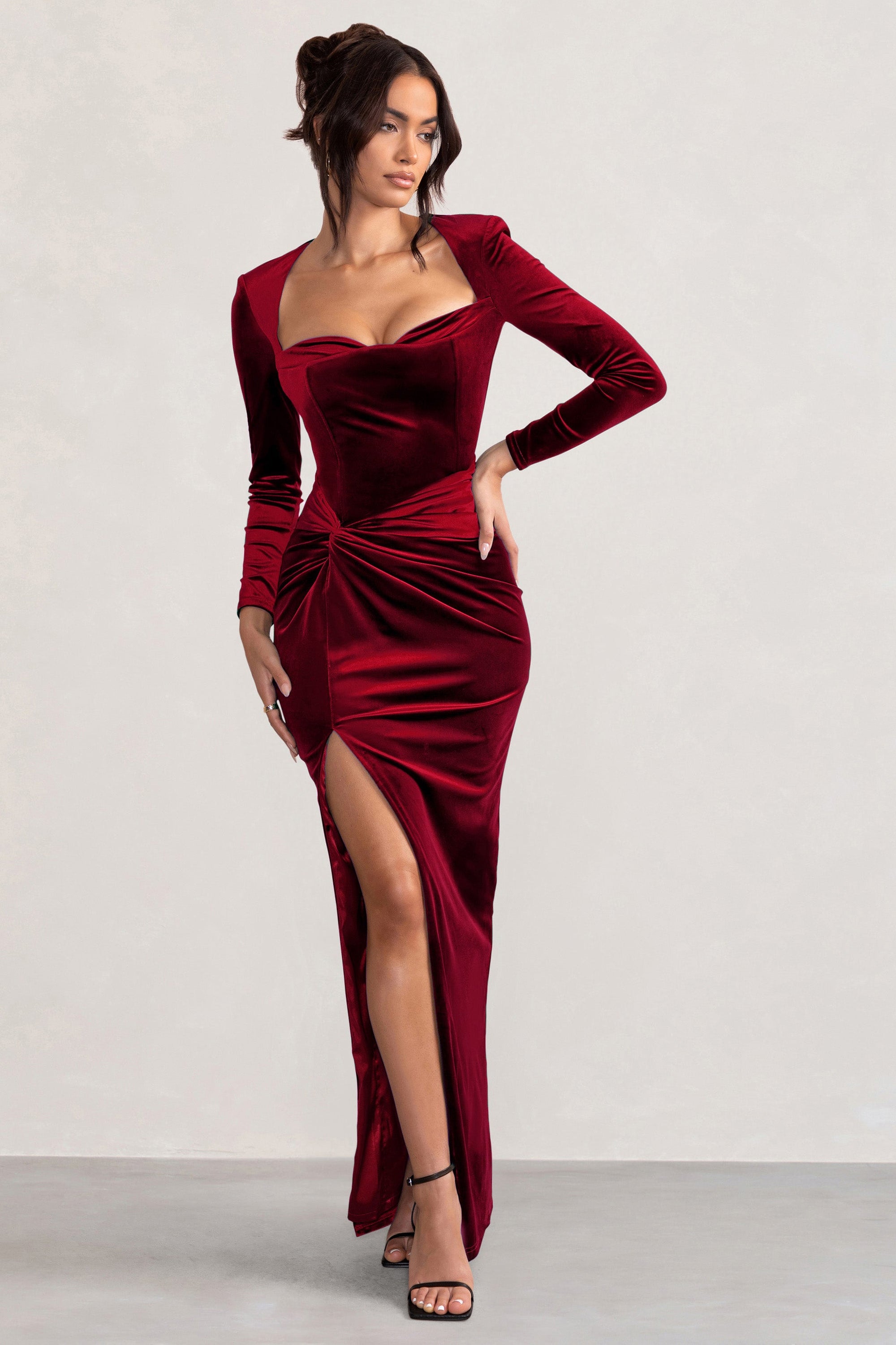 Fay | Bessenrode Velours Korset Stijl Geknopen Maxi Jurk