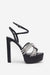 Doll Drama | Zwarte Satijnen Diamanten Platform Hakken Met Bandjes