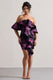 Aspen | Zwarte Bloemenprint Bardot Mini Jurk Met Ruches
