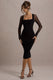 Off Track | Zwarte Bodycon Midi Jurk Met Doorschijnend Mouwen