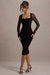 Off Track | Zwarte Bodycon Midi Jurk Met Doorschijnend Mouwen