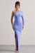 Anima | Lichtblauwe Asymmetrische Gerimpeld Maxi Jurk Met Een Mouw