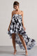 Whistler | Monochroom Bloemen Chiffon Bandeau Ruched Maxi Jurk Met Hoog-Lage Zoom