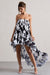 Whistler | Monochroom Bloemen Chiffon Bandeau Ruched Maxi Jurk Met Hoog-Lage Zoom
