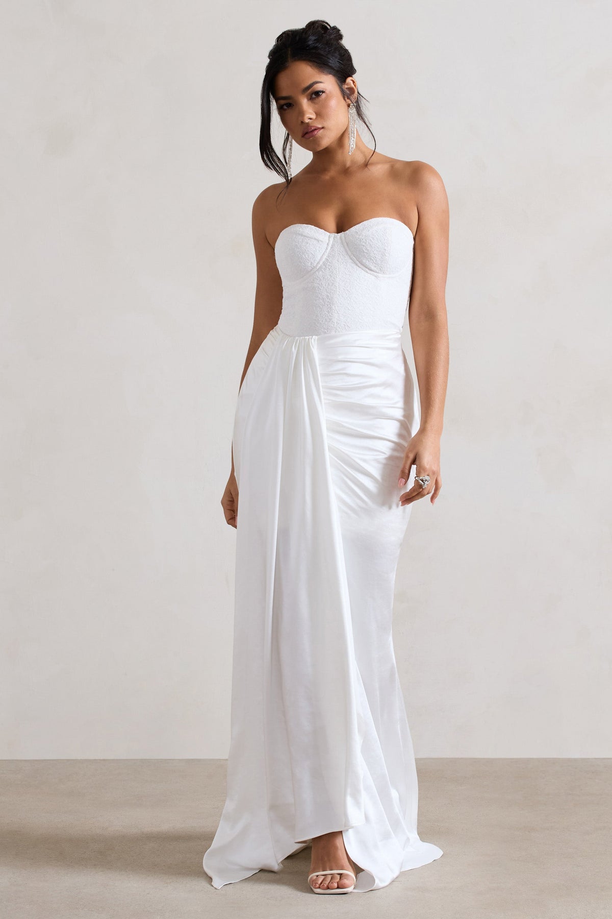 Valencia | Crème Kanten Korset Maxi Jurk Met Afneembare Rok