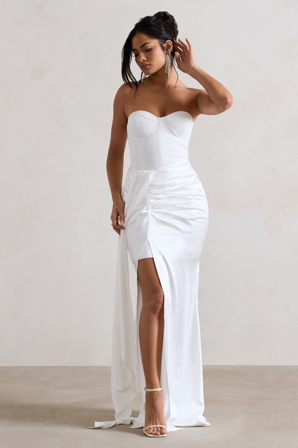 Valencia | Crème Kanten Korset Maxi Jurk Met Afneembare Rok