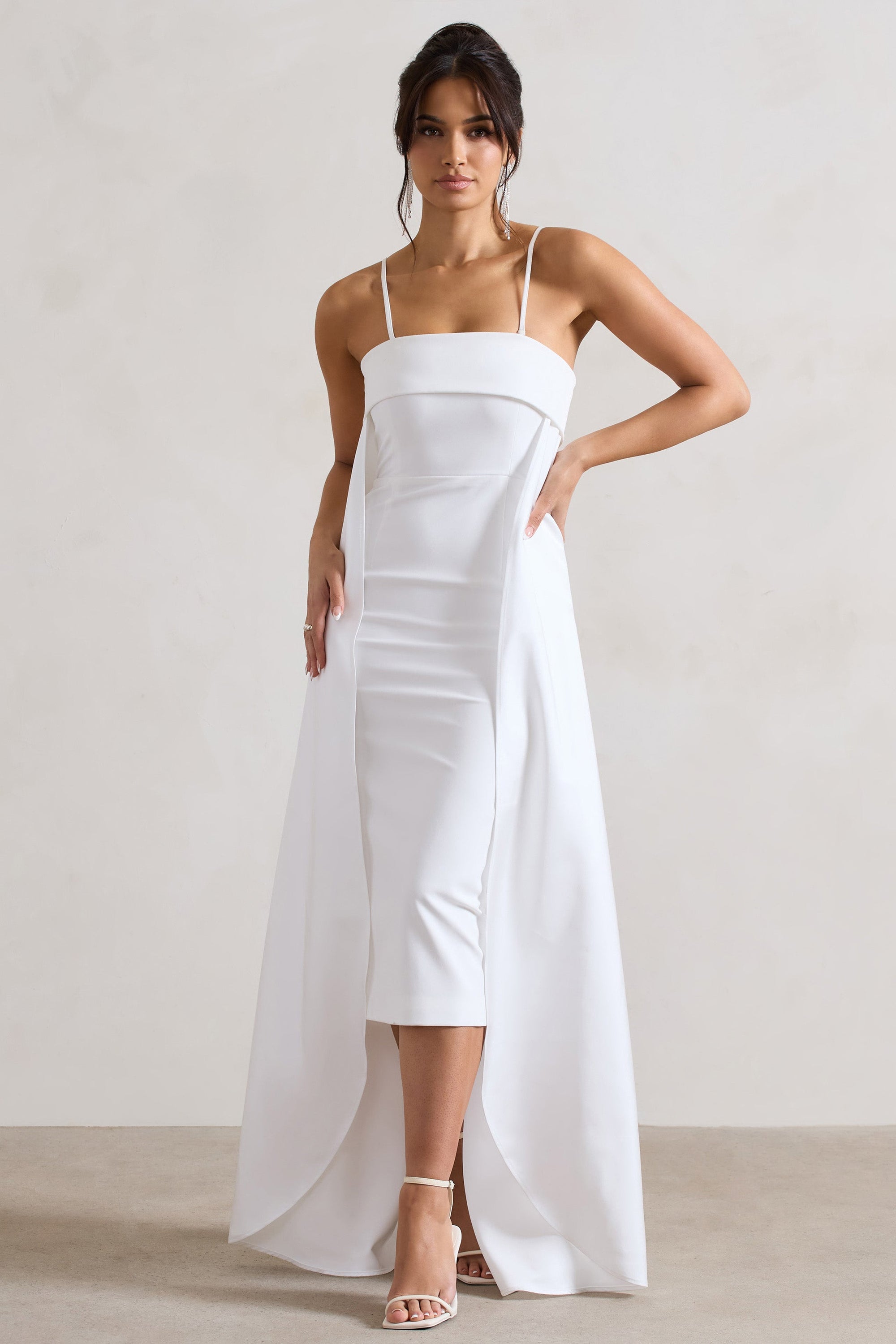 Save The Date | Crème Bandeau Midi Jurk Met Train