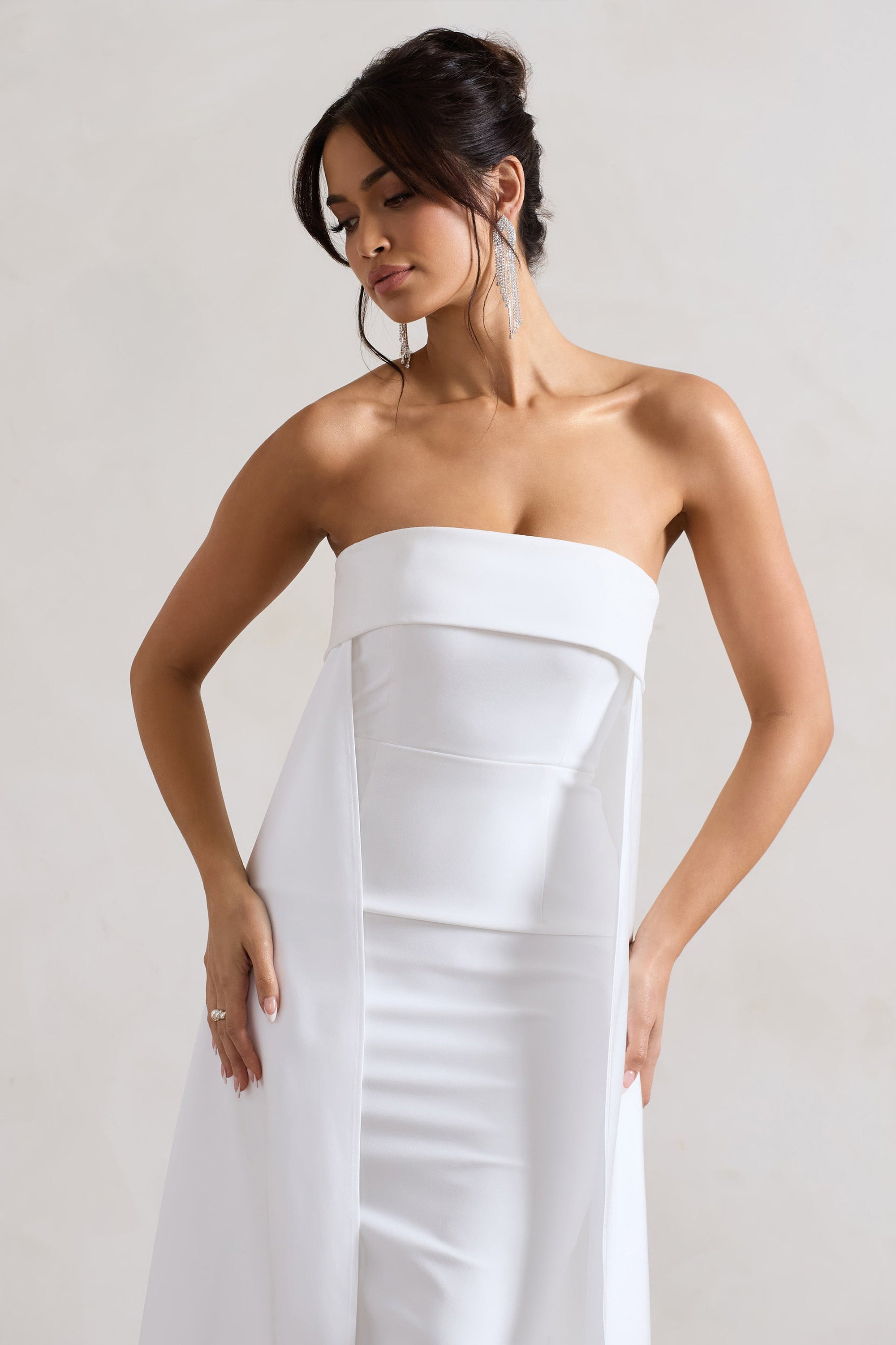 Save The Date | Crème Bandeau Midi Jurk Met Train