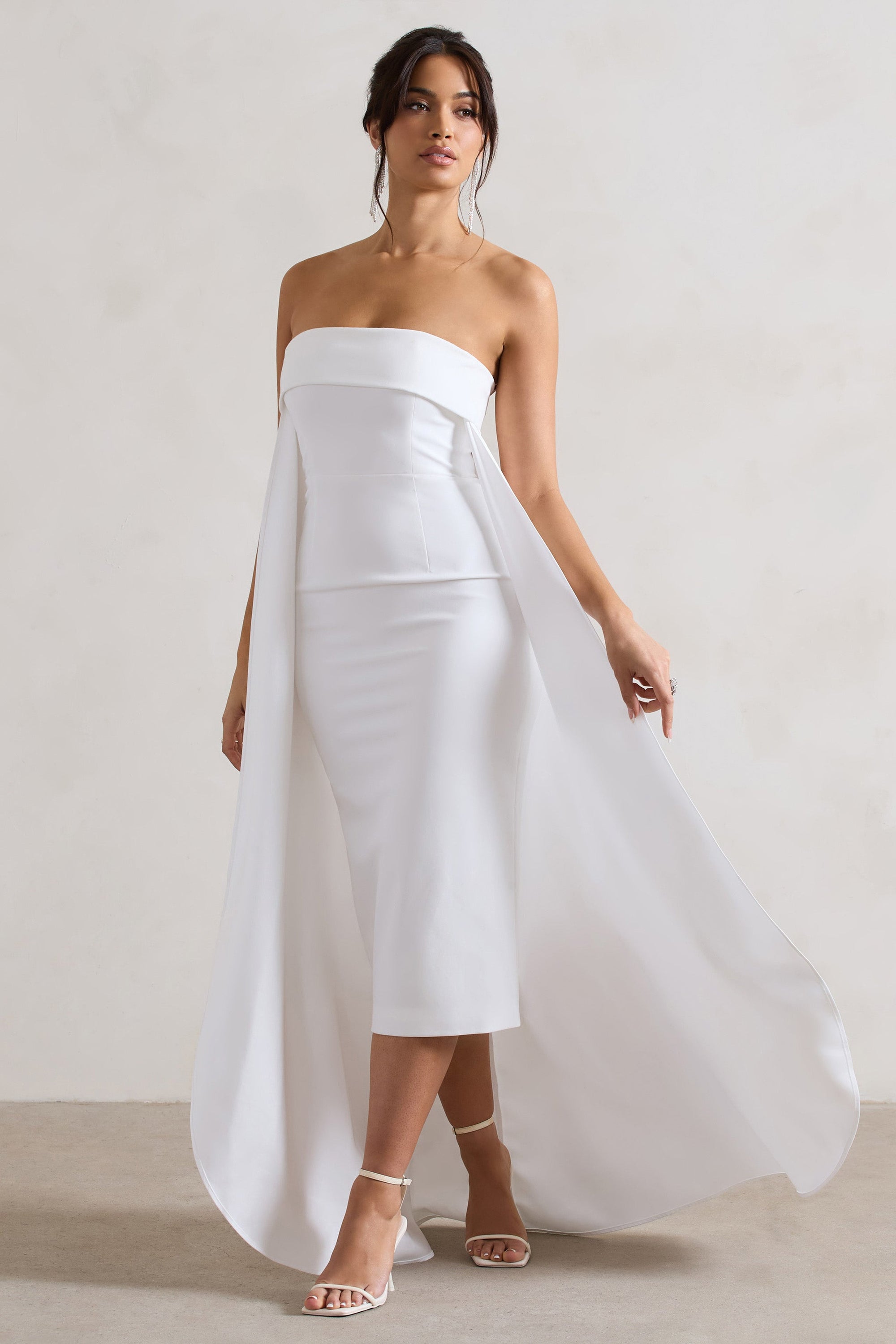 Save The Date | Crème Bandeau Midi Jurk Met Train