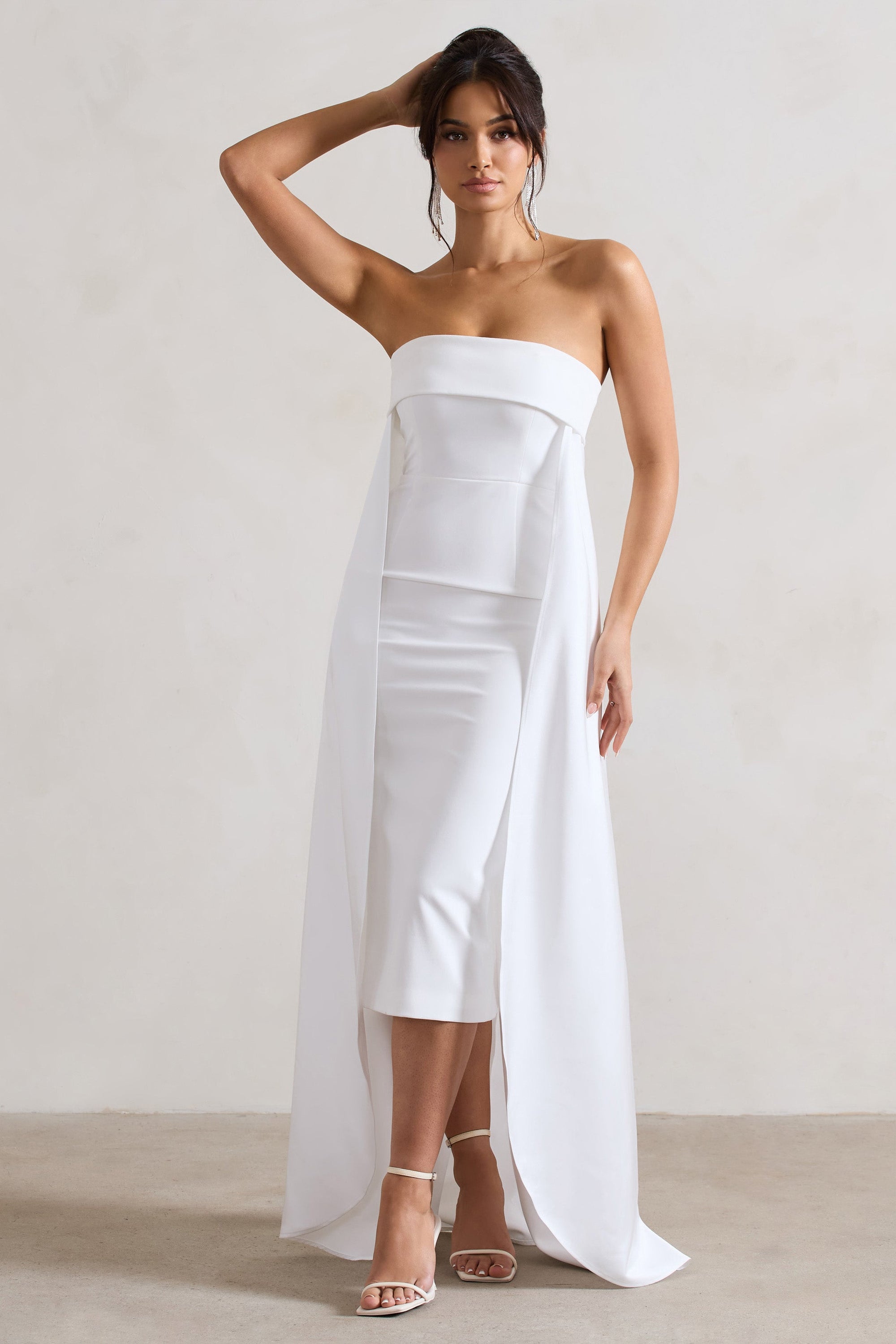 Save The Date | Crème Bandeau Midi Jurk Met Train