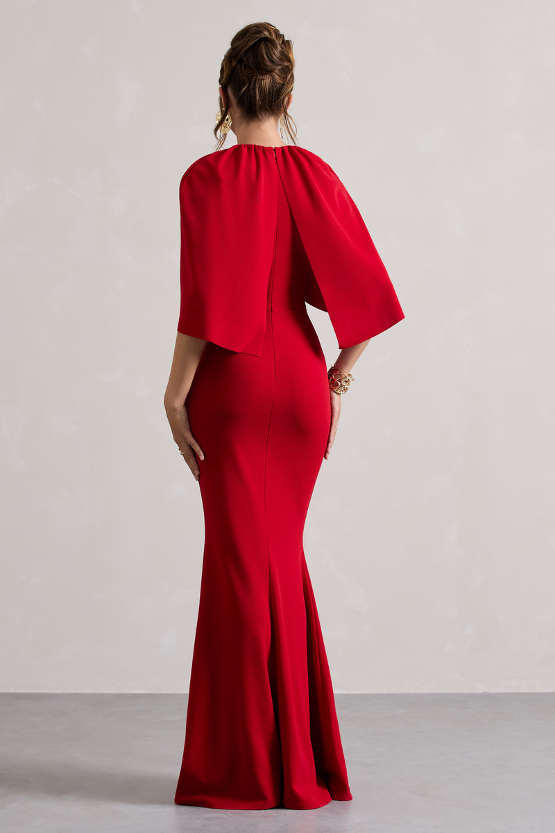 Kianne | Rode Draperend Maxi Jurk Met Kortmouwen