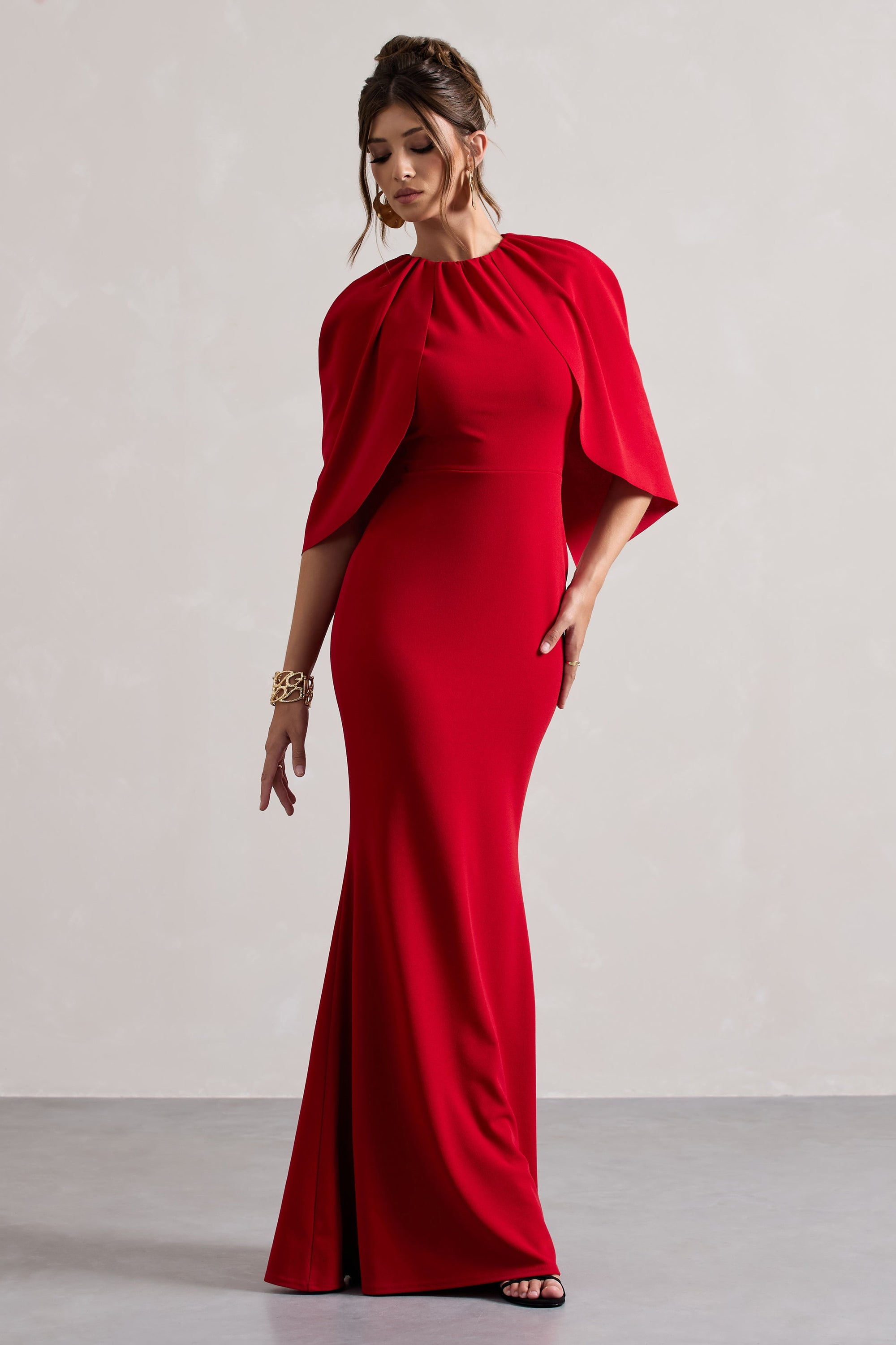 Kianne | Rode Draperend Maxi Jurk Met Kortmouwen
