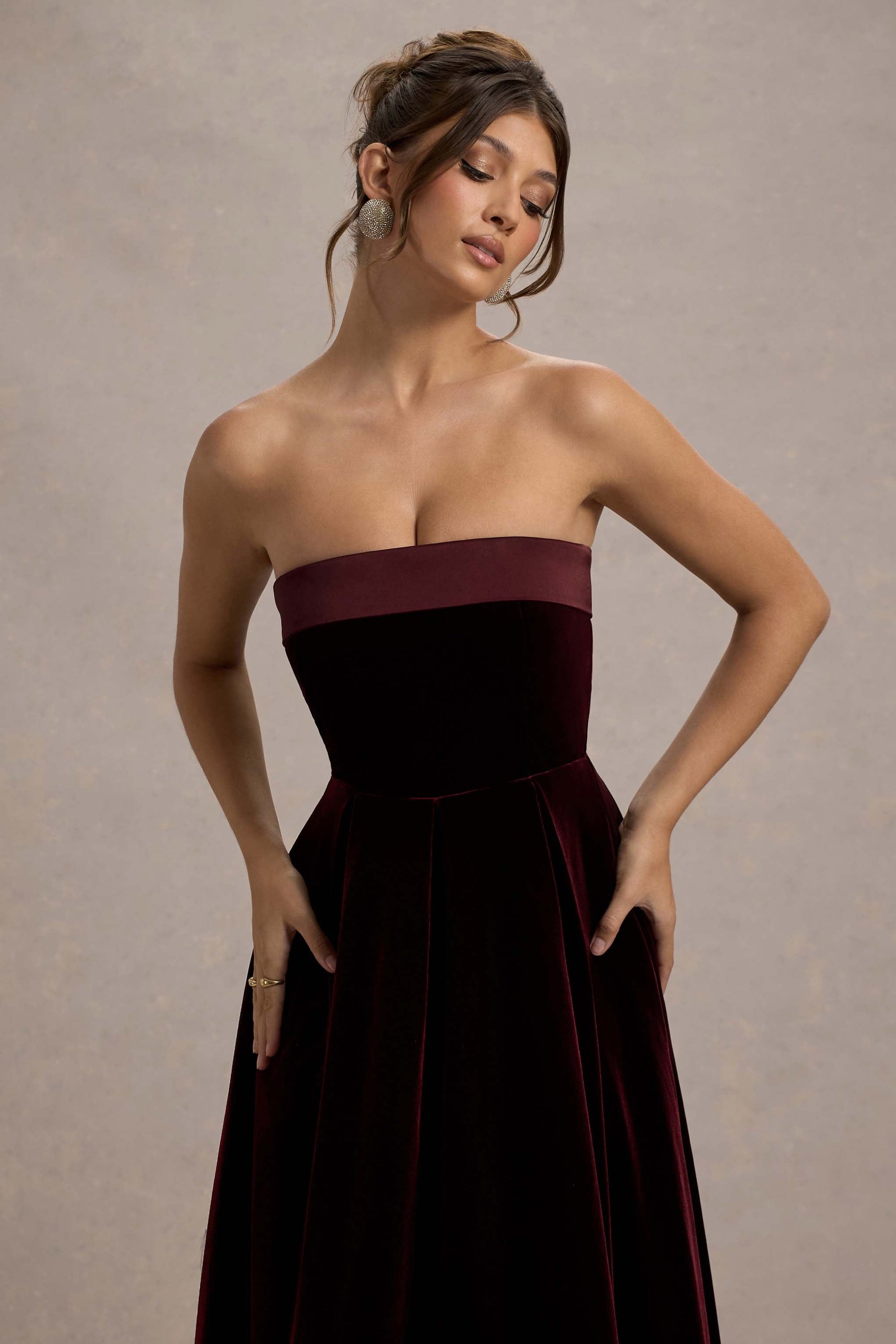 Delray | Port Fluwelen Bandeau Midi Jurk