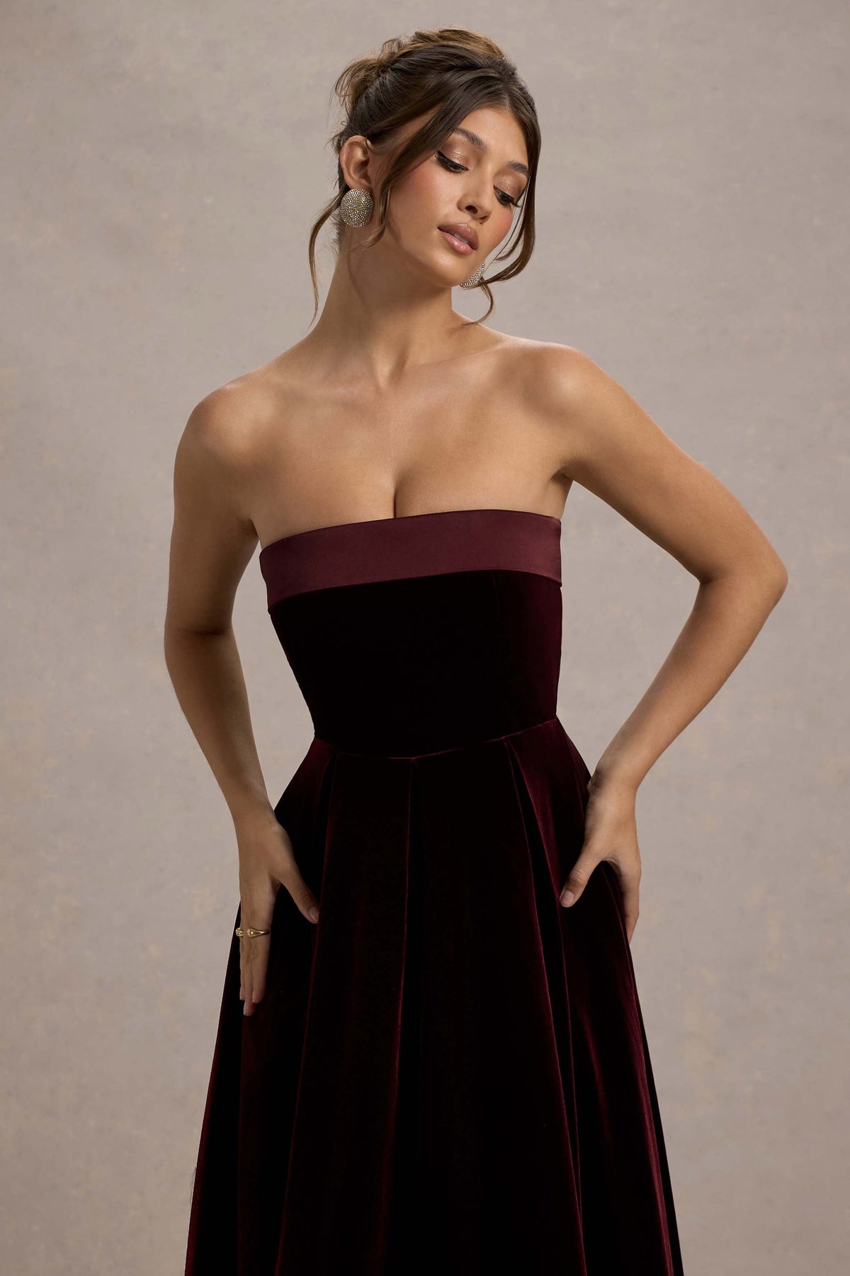 Delray | Port Fluwelen Bandeau Midi Jurk
